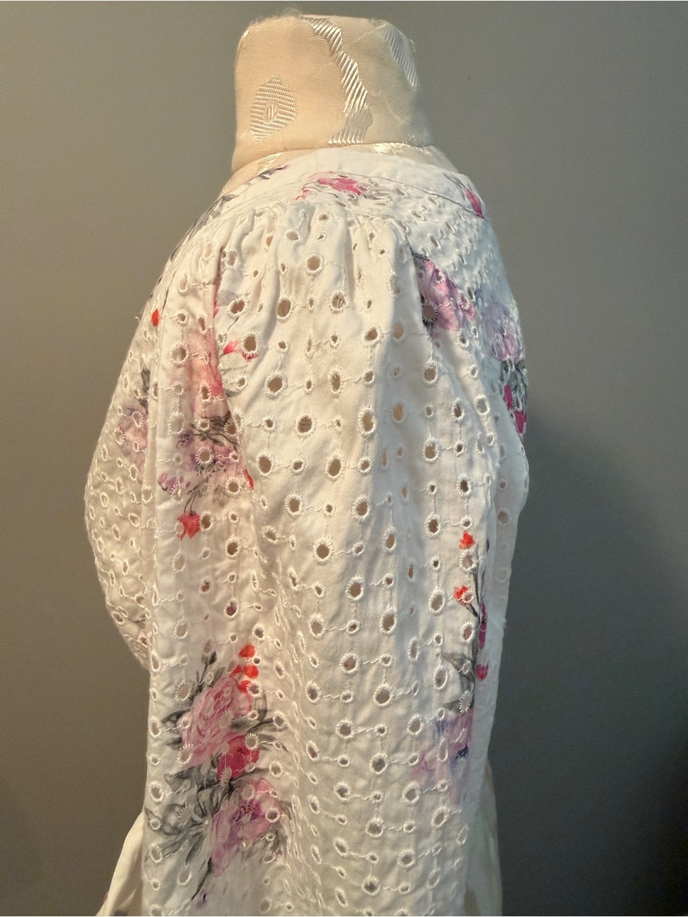 LoveShackFancy White Eyelet Wrap Top with Pink Floral Print - Picture 4 of 6